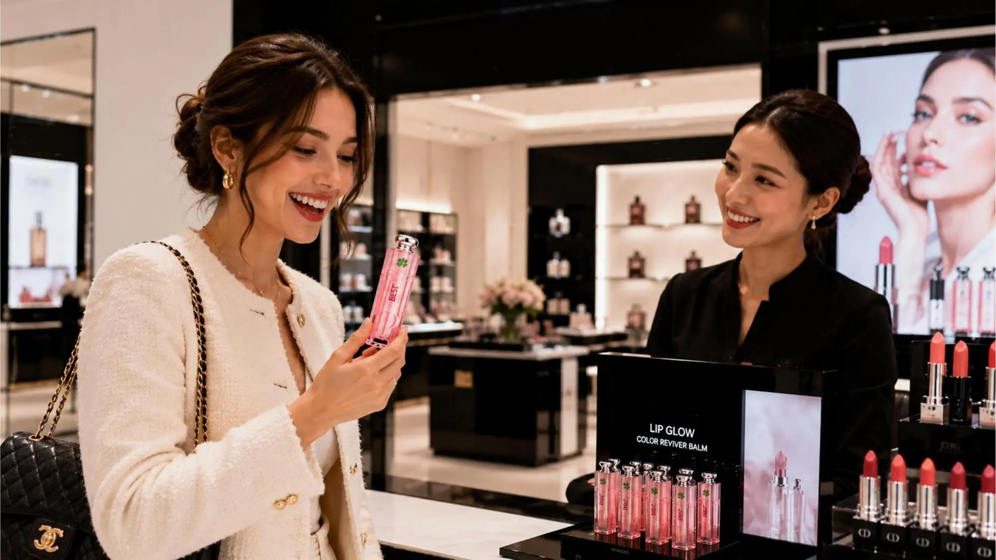 Customer and brand ambassador at a personalization counter