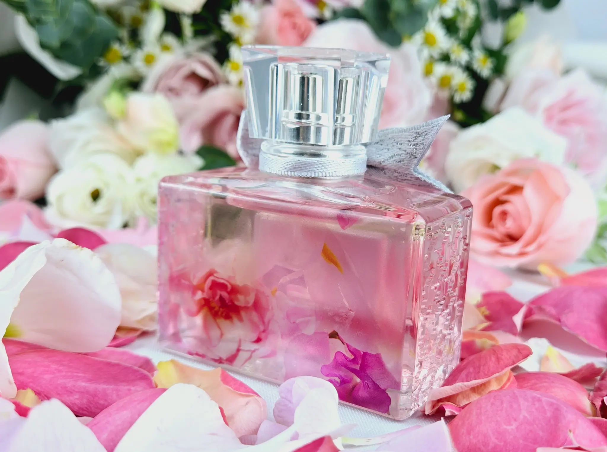 Personalized fragrance bottle with floral artwork